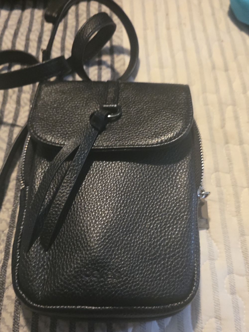 Black Leather Crossbody Phone Bag - Compact Everyday Carry
